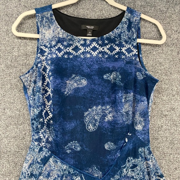 Simply Vera Wang 90s Dress XS Blue Patchwork Bandana Asymmetrical Boho Western - Picture 2 of 11